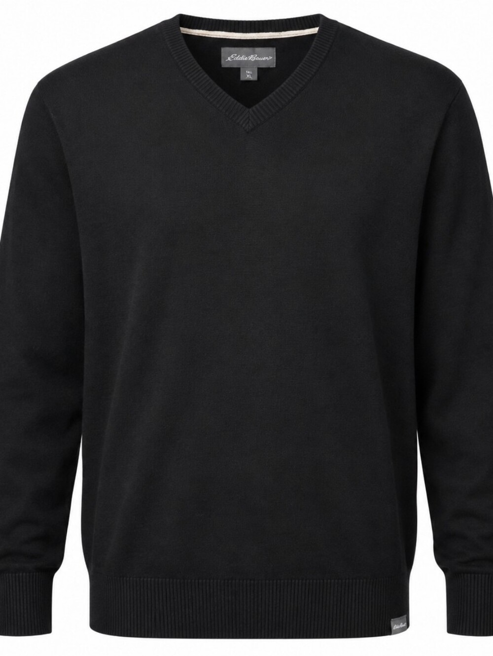 EDDIE BAUER | Men's Cotton Merino Wool Blend Black V-Neck Sweater |‎ Tall XL